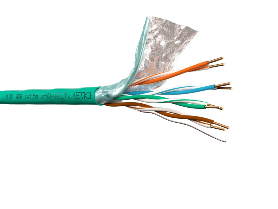 Кабель F/UTP 4 (FTP4) cat.5e NETKO /4 пары 24 AWG BC / экранированный / 305м / нг(A)-HFLTx, зеленый; одножильный "СКС", FLUKE TEST