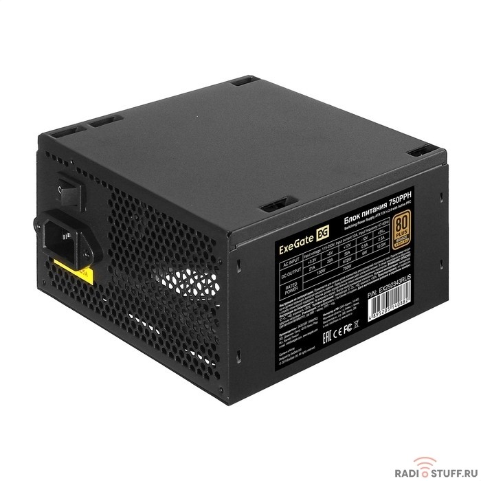 Exegate EX292343RUS-OEM Блок питания 750W ExeGate 80 PLUS® Bronze 750PPH-OEM (ATX, APFC, КПД 89% (80 PLUS Bronze), 12cm fan, 24pin, 2x(4+4)pin, 4xPCI-E, 6xSATA, 3xIDE, black, RTL)