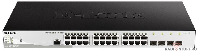 D-Link DGS-1210-28P/ME/B2A Управляемый коммутатор 2 уровня с 24 портами 10/100/1000Base-T и 4 портами 1000Base-X SFP (24 порта с поддержкой PoE 802.3af/802.3at (30 Вт), PoE-бюджет 193 Вт)